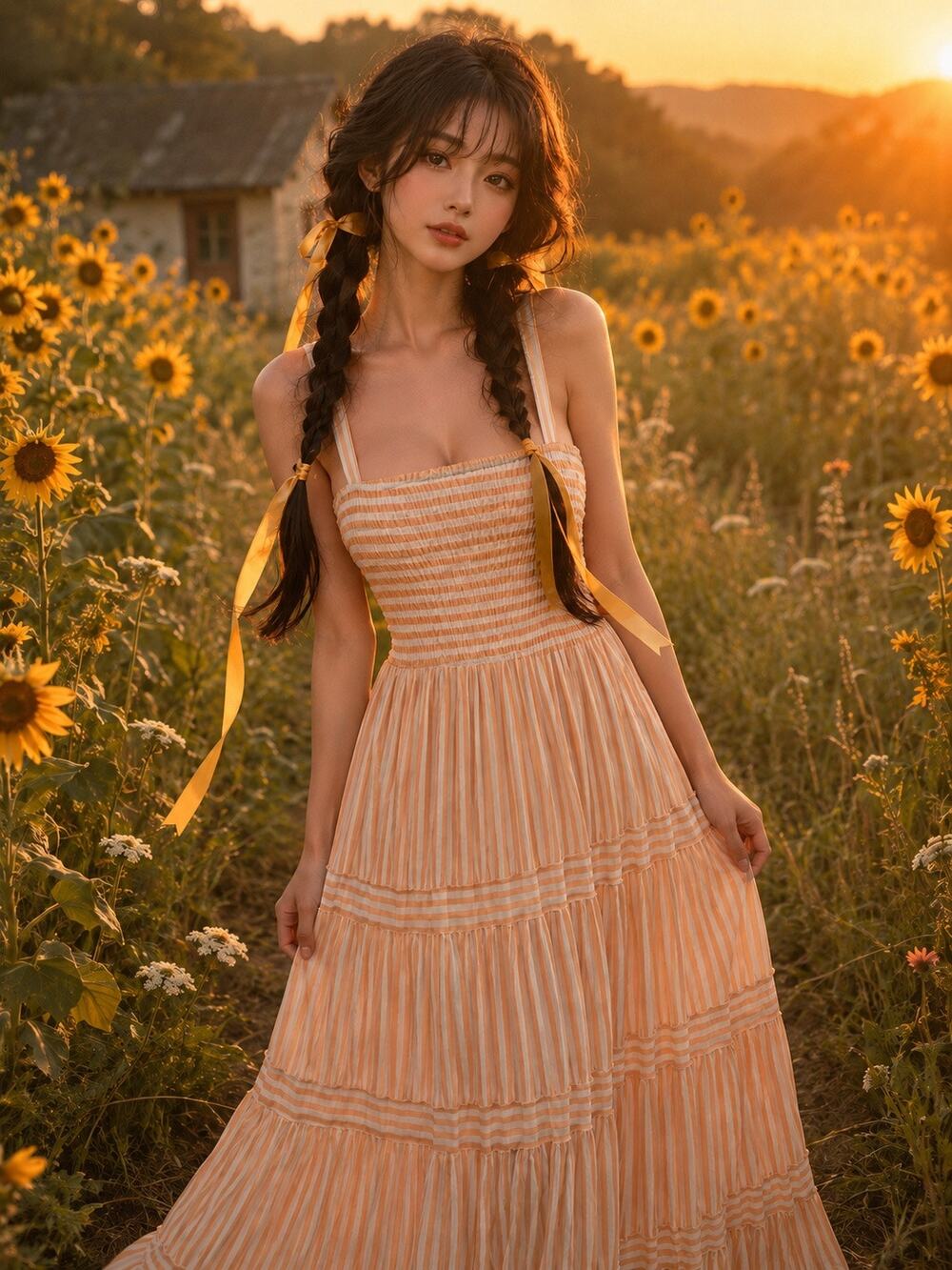Chasing Sunbeams peaches + cream smocked flowy tiered maxi dress